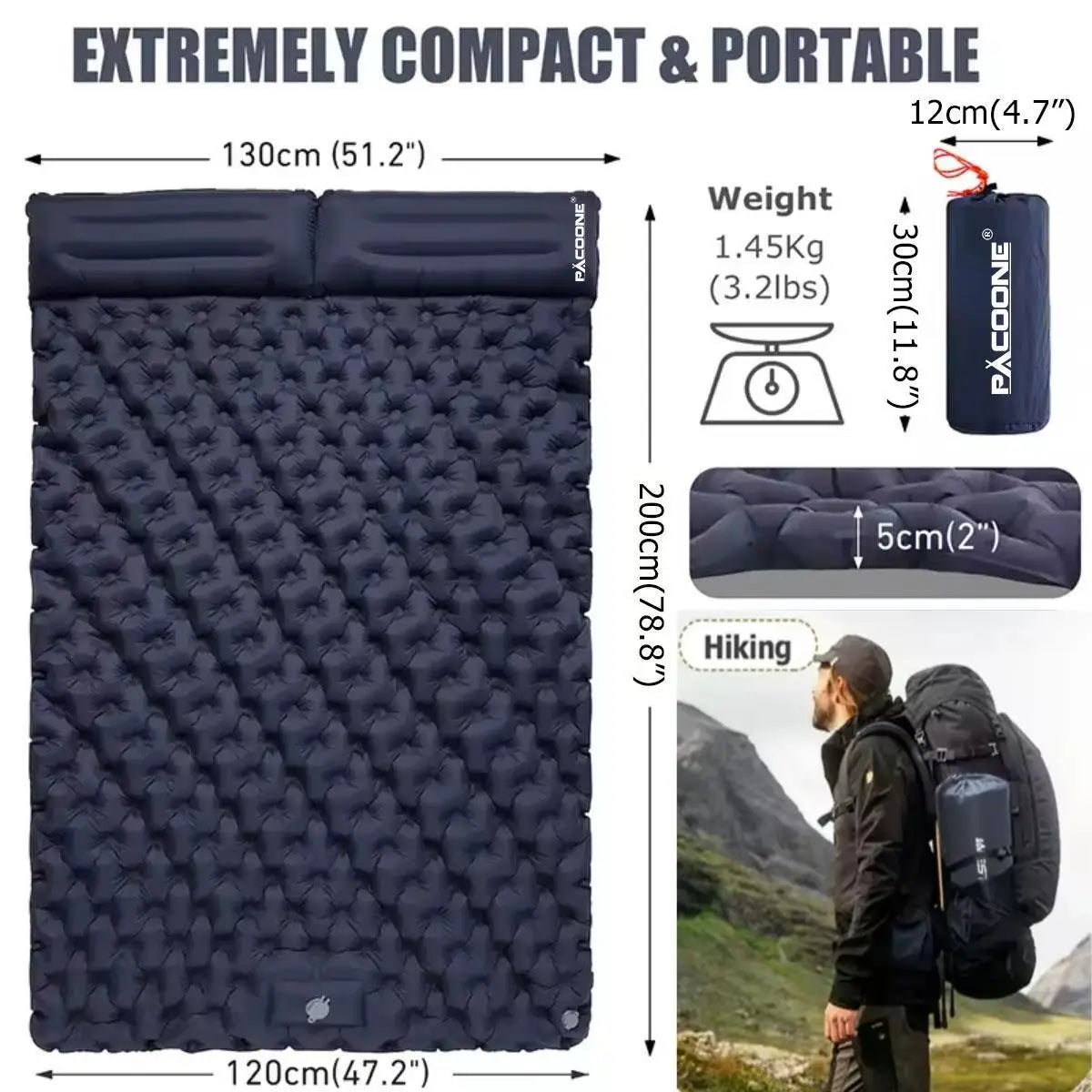 Foldable Camping Inflatable Mattress Warm Thick Compact Outdoor Sleeping Pad