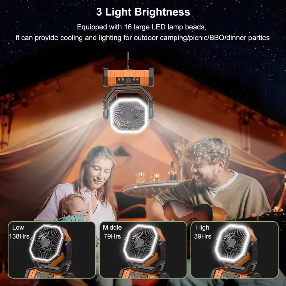 Portable Camping Fan With Led Light Remote Control Power Bank