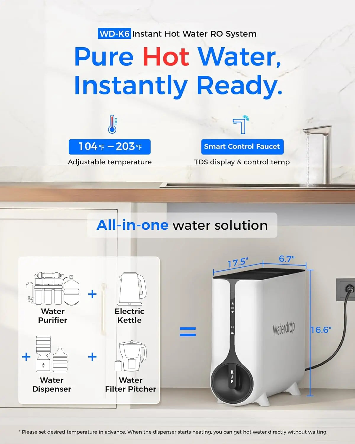Waterdrop Tankless Reverse Osmosis System With Instant Hot Water Dispenser