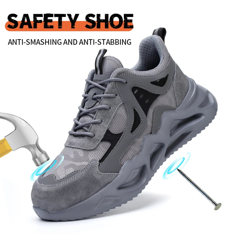 Men Lightweight Steel Toe Safety Shoes Breathable Non Slip Boots