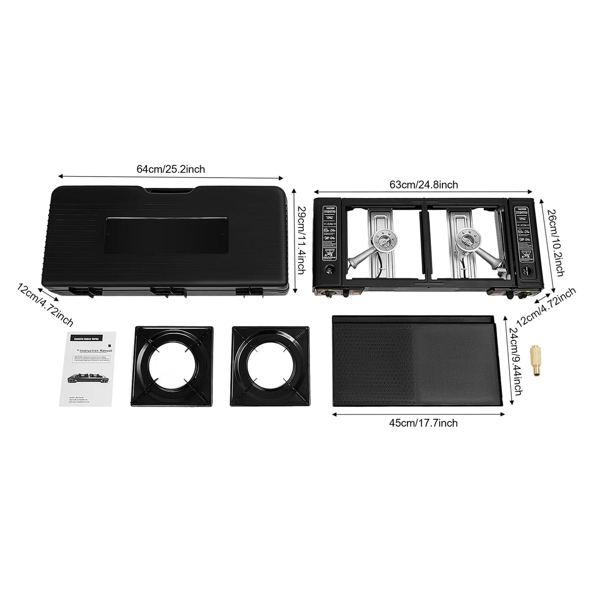 2500W Portable 2 Burner Stove with Baking Tray and Case