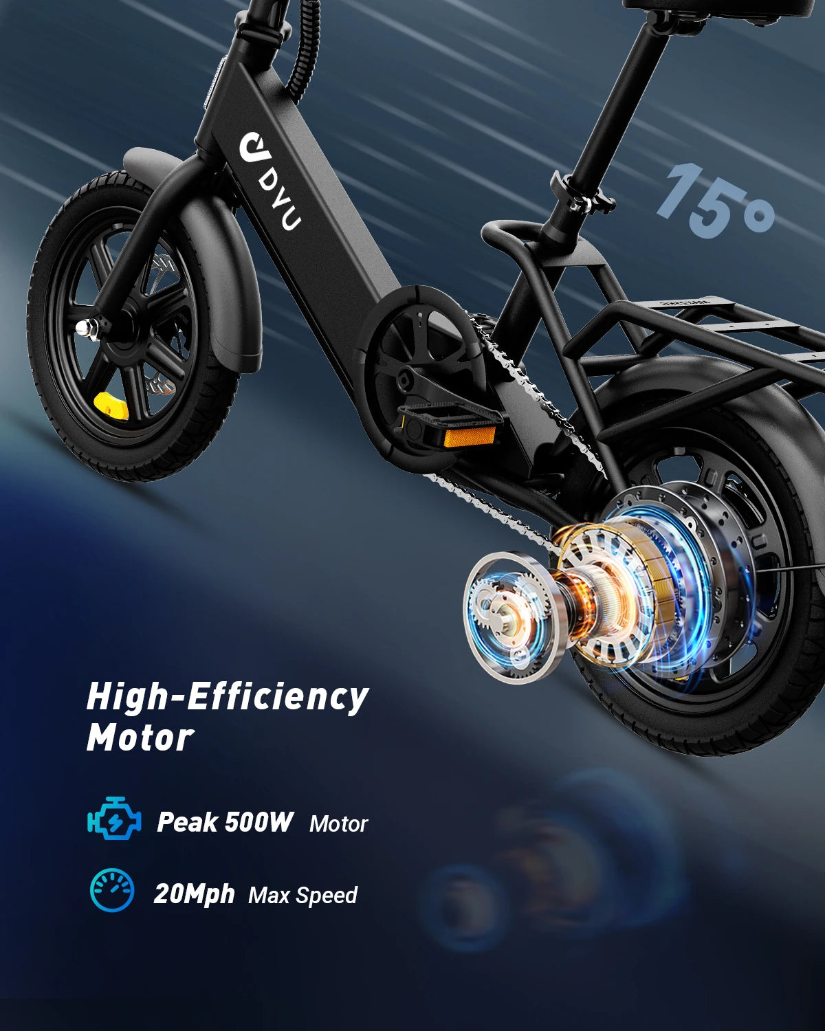 DYU Folding Electric Bike With 500W Motor And 280Wh Battery