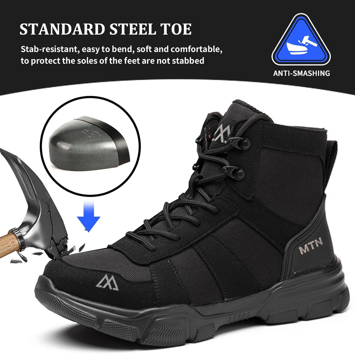 Lightweight Steel Toe Safety Work Shoes Puncture Resistant Non Slip