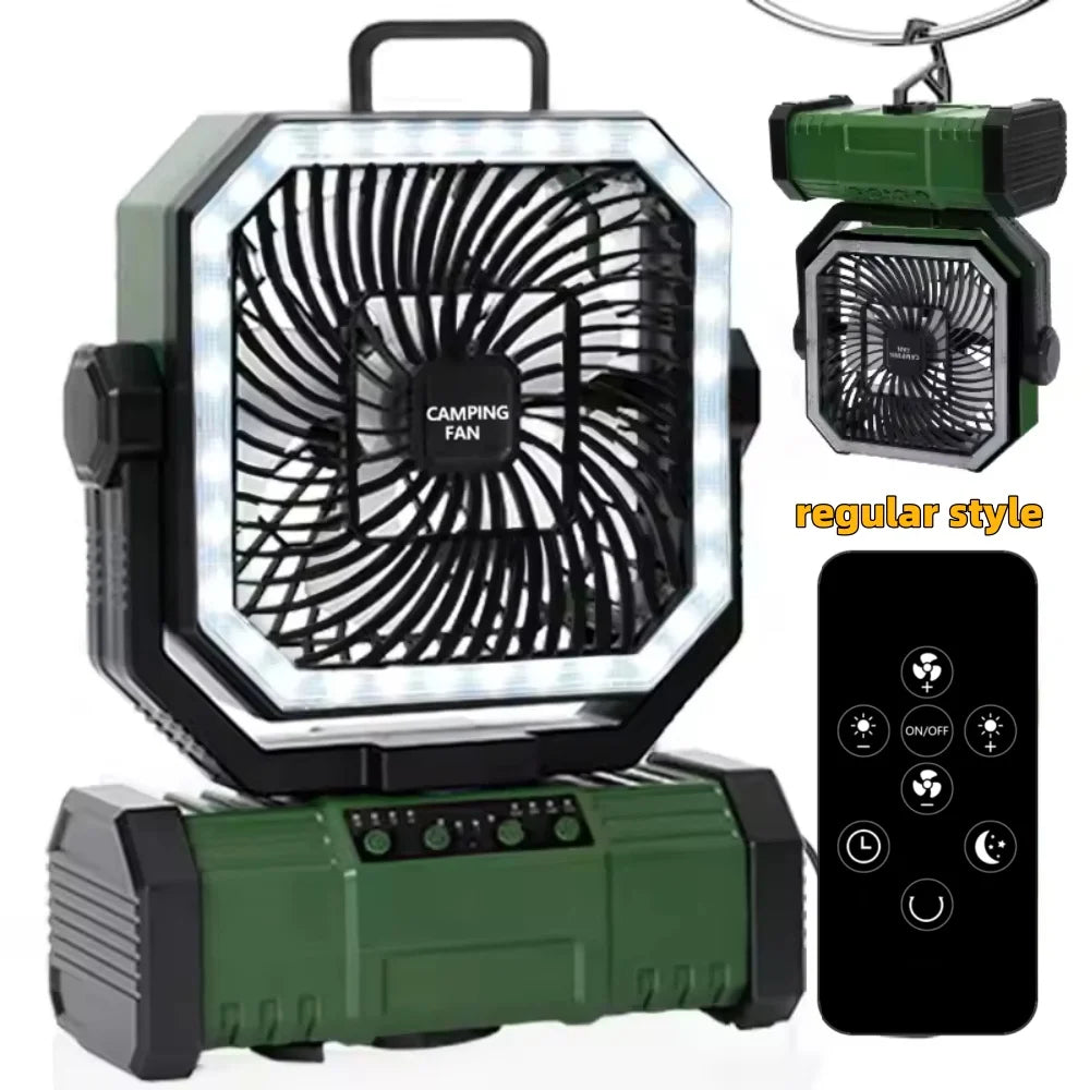 Portable Camping Fan With Led Light Remote Control Power Bank