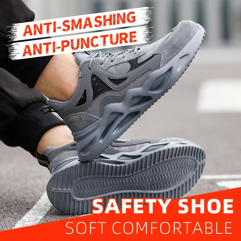 Men Lightweight Steel Toe Safety Shoes Breathable Non Slip Boots