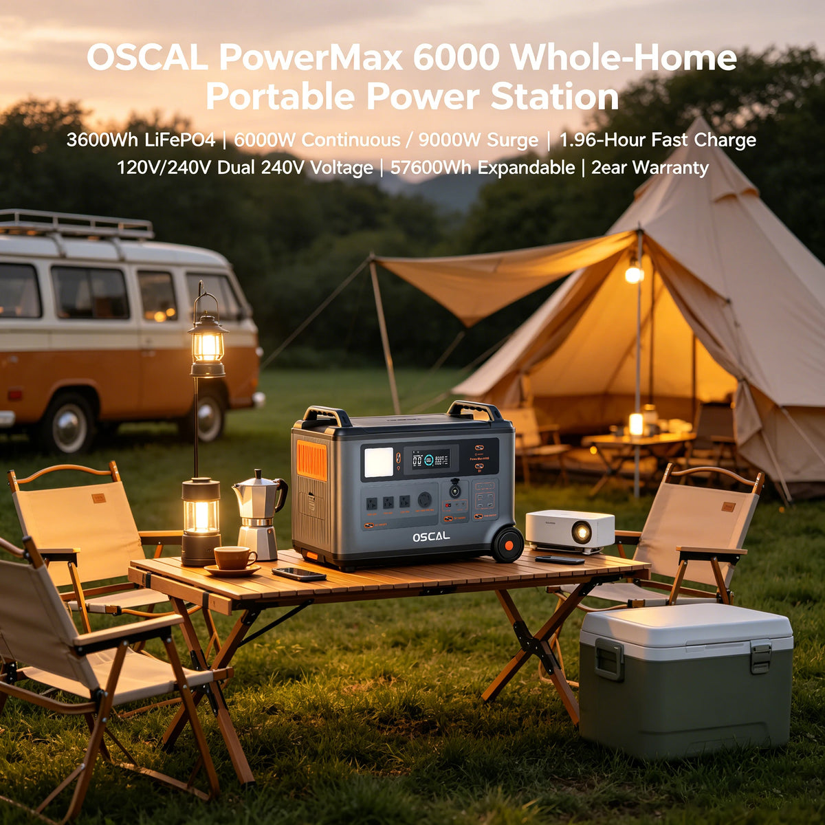 OSCAL PowerMax 6000 Whole Home Solar Generator,3600Wh LiFePO4 | 6000W (9000W Surge) | 1.96 H Charge | 240V/120V DC/AC Bi-Directional Inverter | for Home Emergency, Outdoor Camping,Hurricane Backup