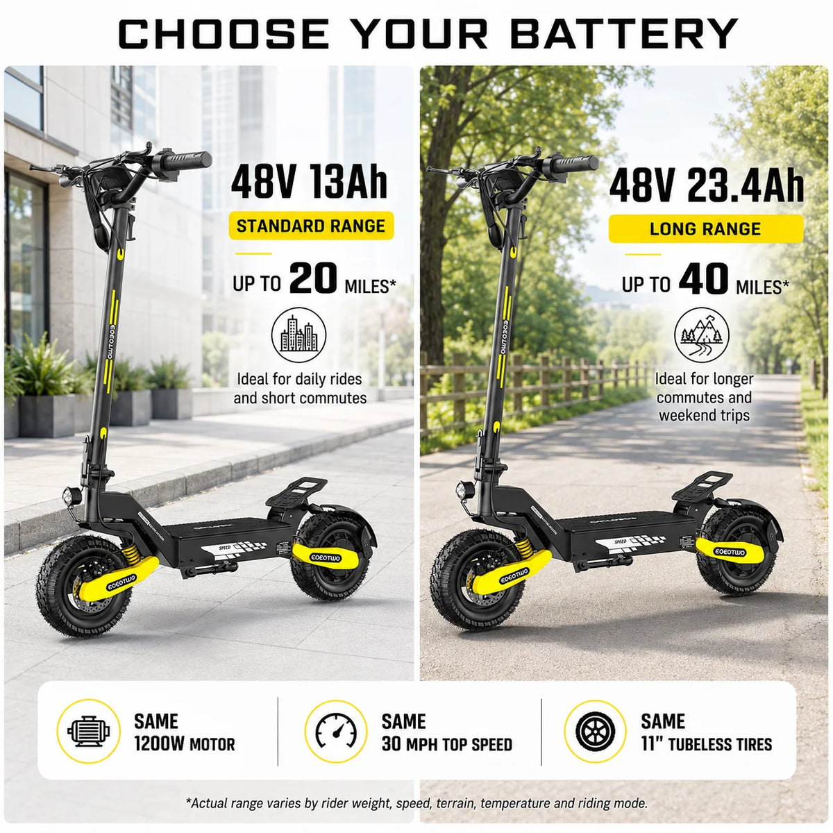 EOEOTWO 1200W Off Road Electric Scooter With Long Range