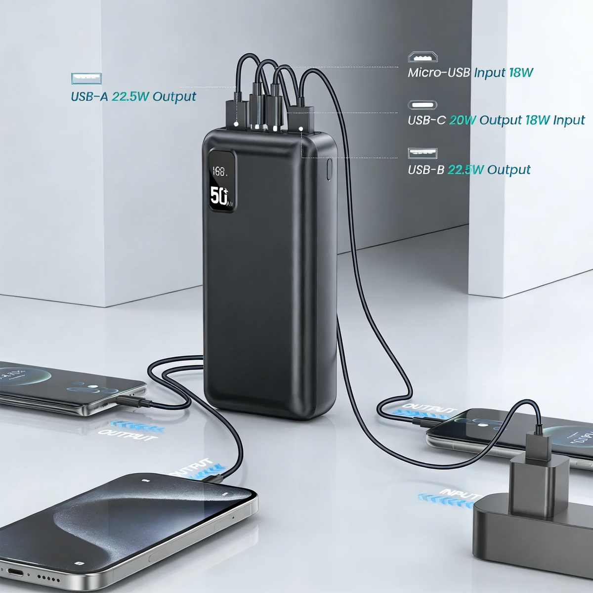 Hganus Fast Charging Power Bank With Digital Display Portable Charger