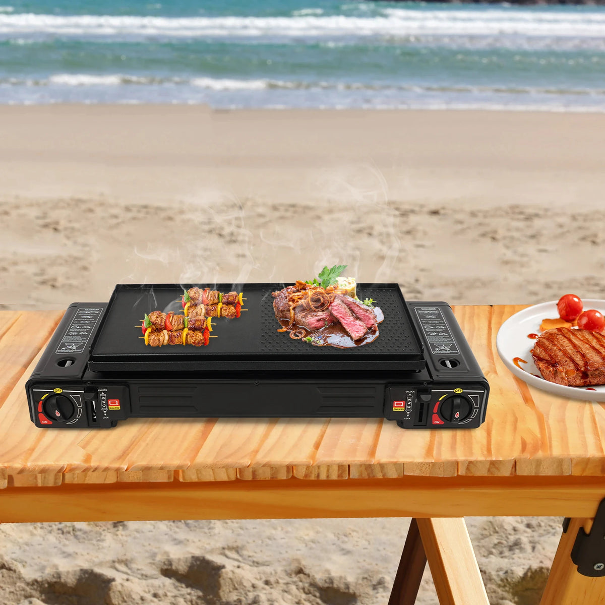 2500W Portable 2 Burner Stove with Baking Tray and Case