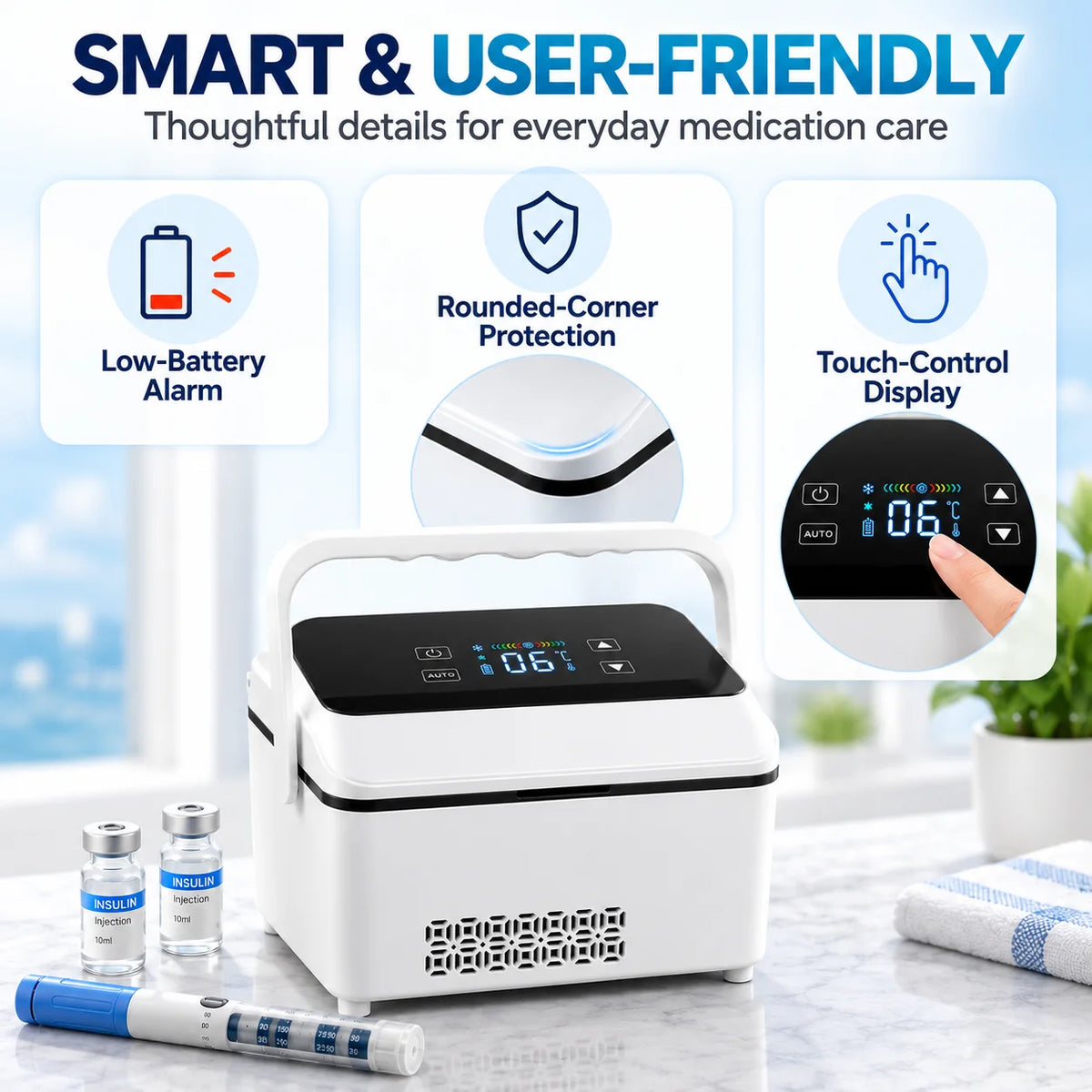 Portable Insulin Cooler With Adjustable Temperature For Travel And Home