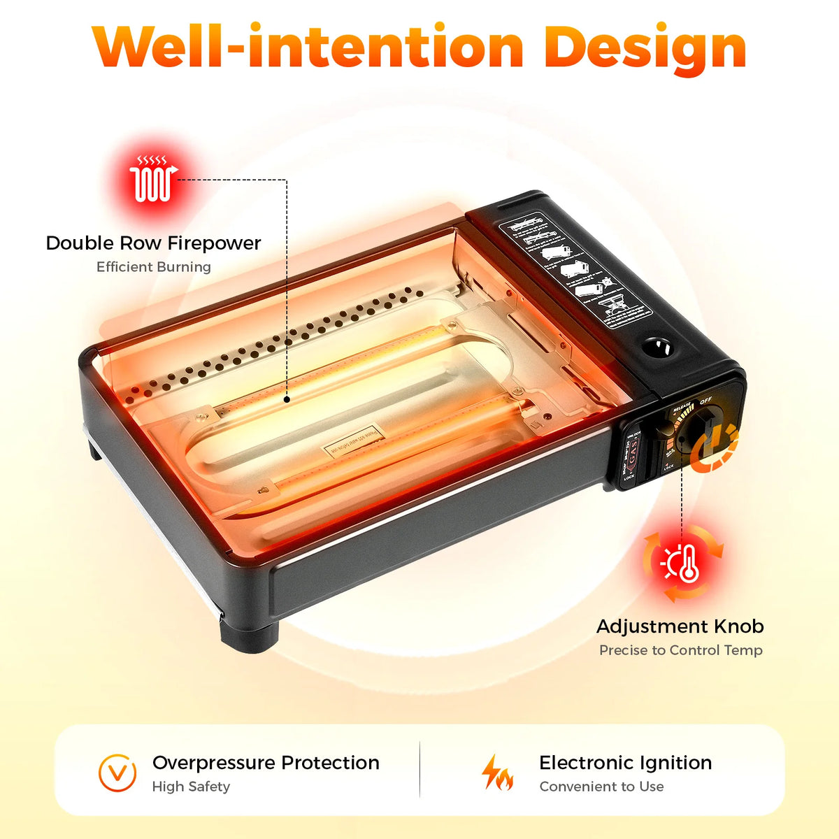 Portable Butane Camping Grill With Adjustable Flame And Baking Sheet