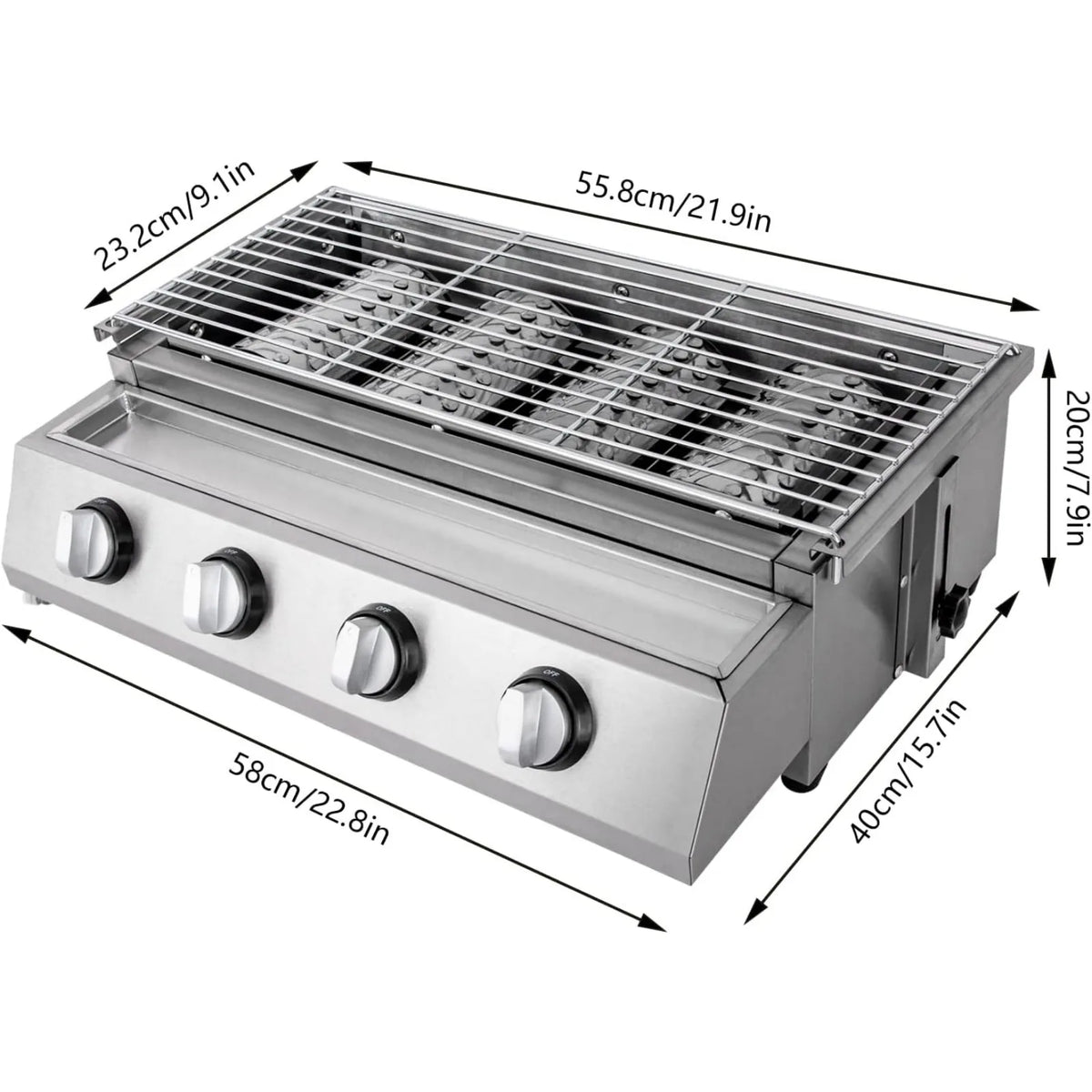 Professional Stainless Steel 4 Burner Propane Gas Grill For Camping