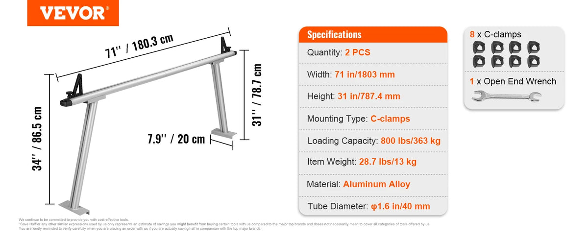 SucceBuy 800 Lbs Capacity Aluminum Truck Ladder Rack Heavy Duty