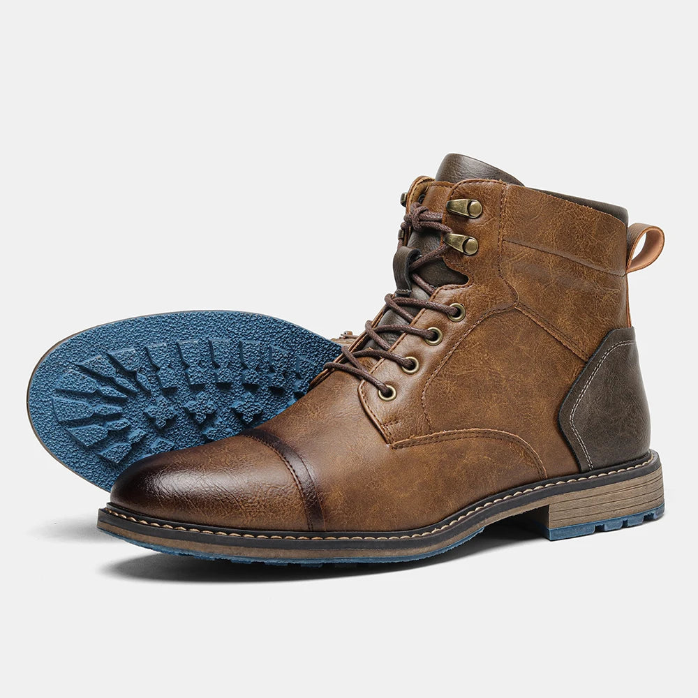 Men Retro Leather Ankle Boots With Zipper And Comfort Fit