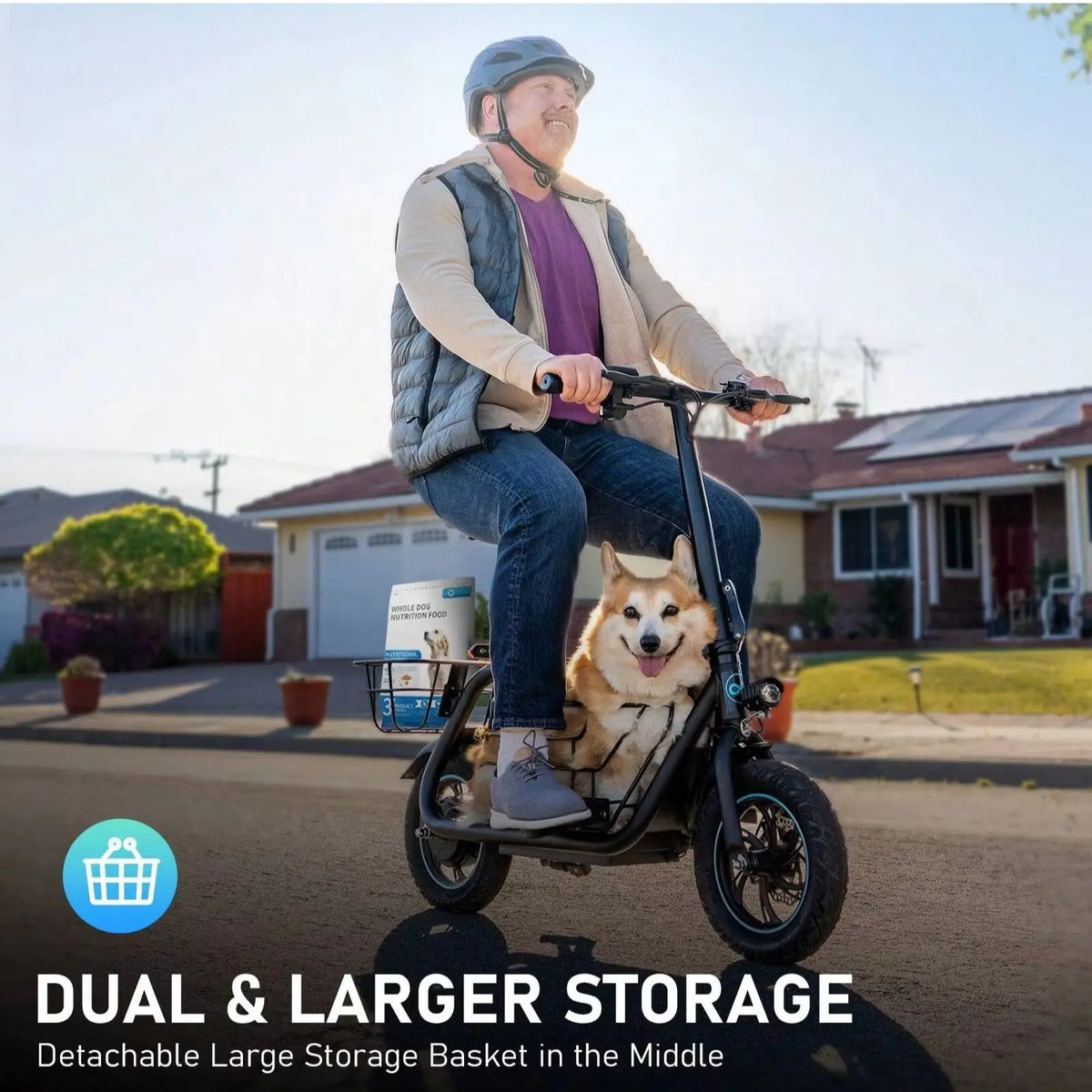 GYROOR Foldable Electric Scooter With Pet Basket And Riding Modes