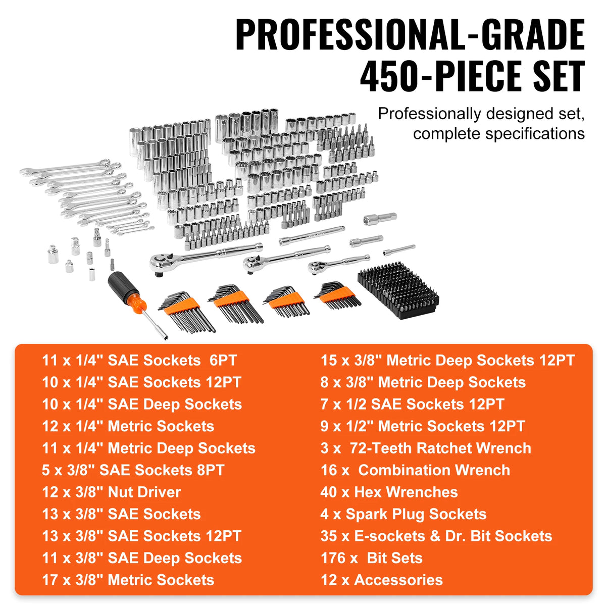 SucceBuy Mechanical Socket Set Sae Metric Crv Steel Tool Kit