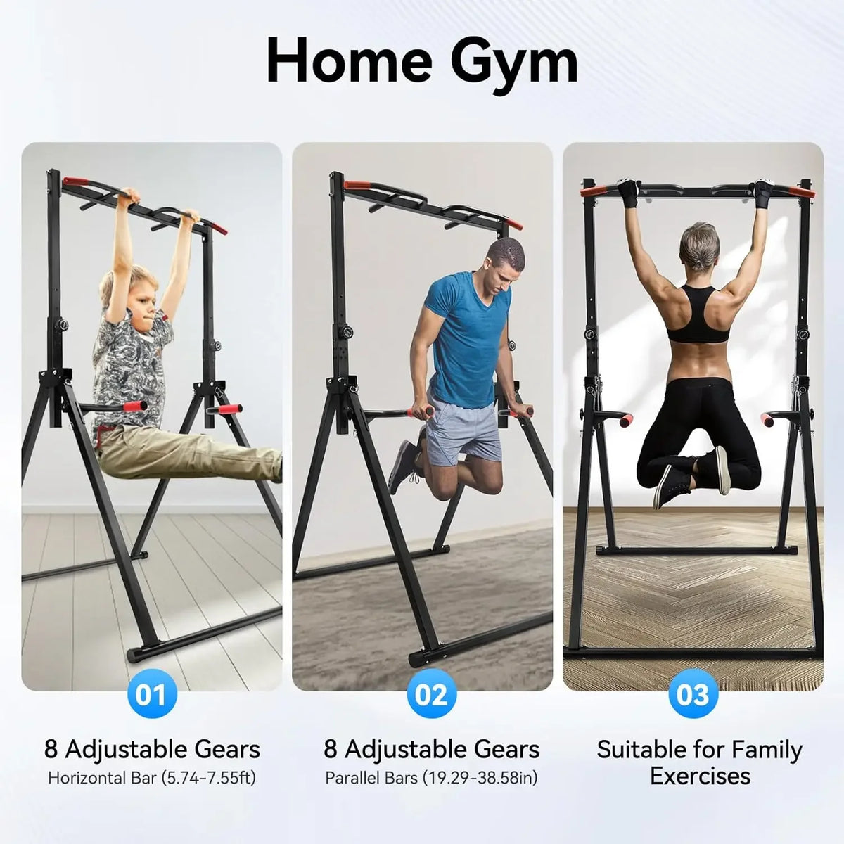 Adjustable Power Tower Pull Up Dip Station For Home Workouts