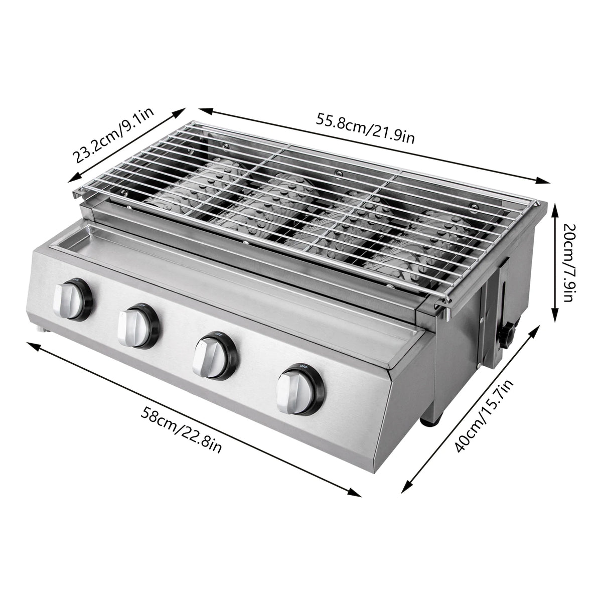 Professional Stainless Steel 4 Burner Propane Gas Grill For Camping