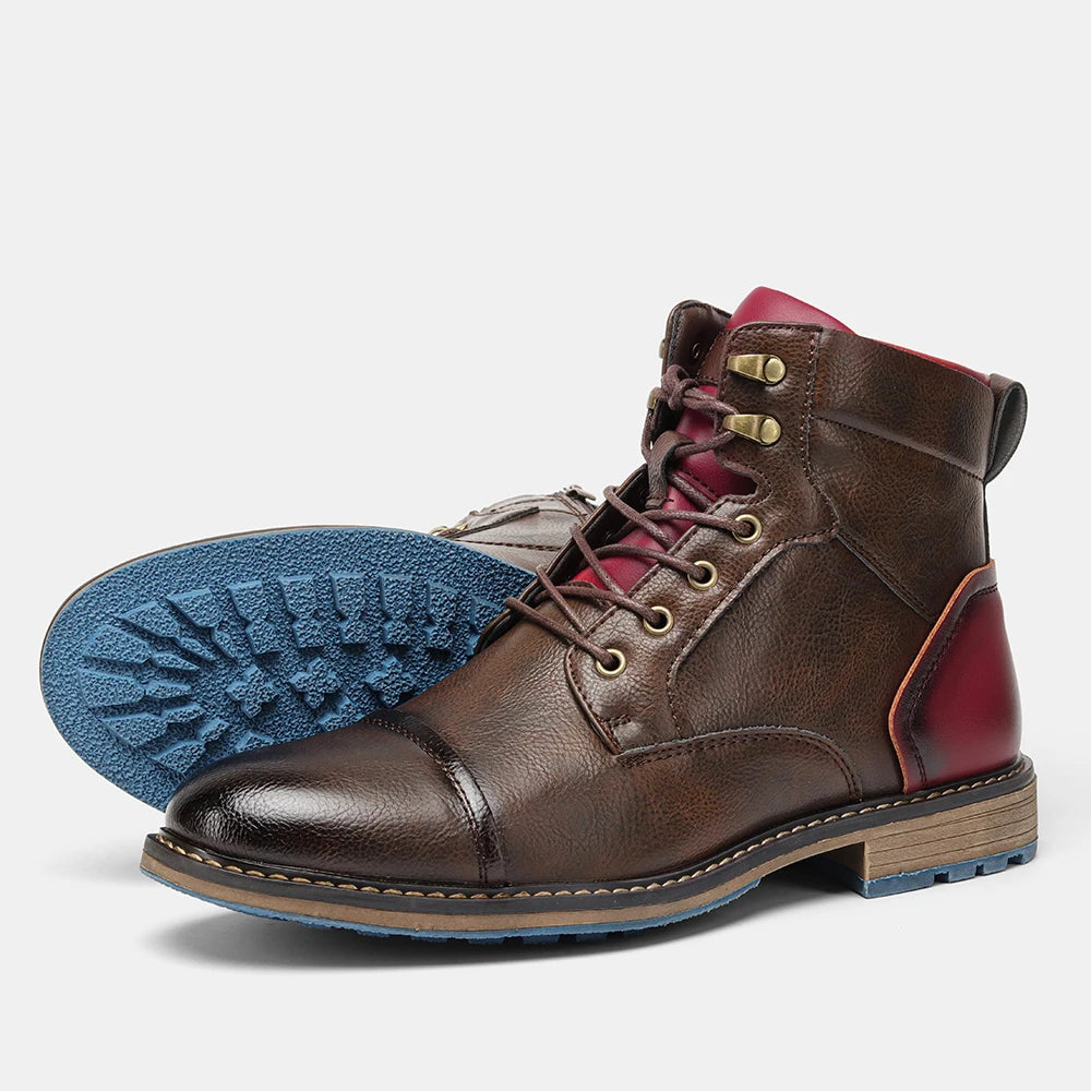Men Retro Leather Ankle Boots With Zipper And Comfort Fit