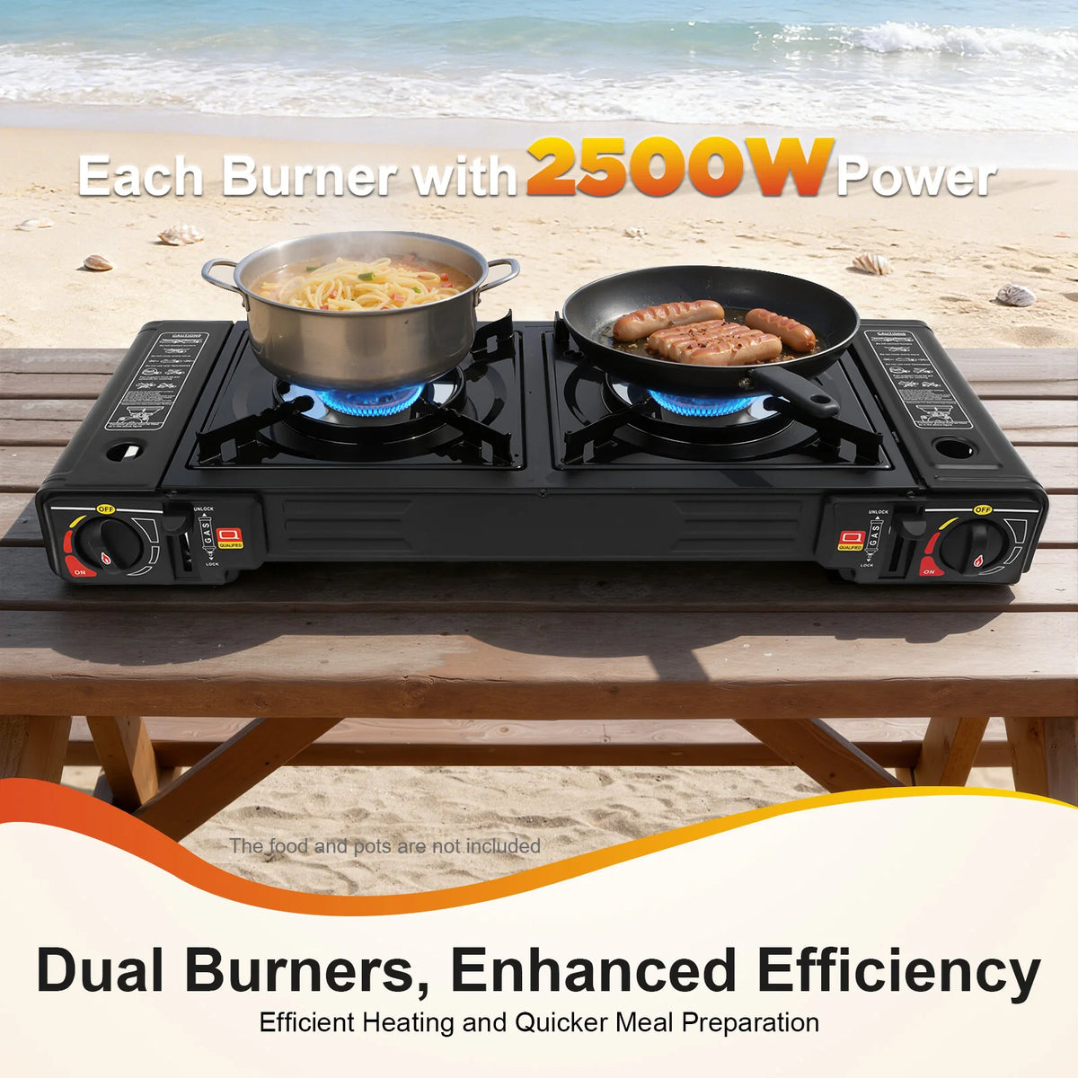 2500W Portable 2 Burner Stove with Baking Tray and Case