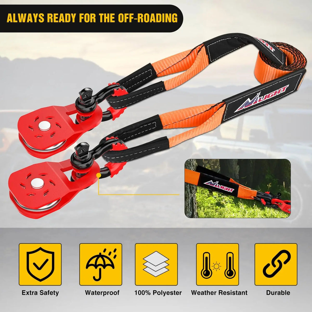 Nilight Off Road Recovery Kit Tow Strap Snatch Block Shackles