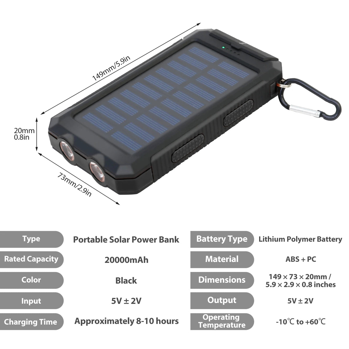 Portable Waterproof Solar Power Bank With Dual USB Ports