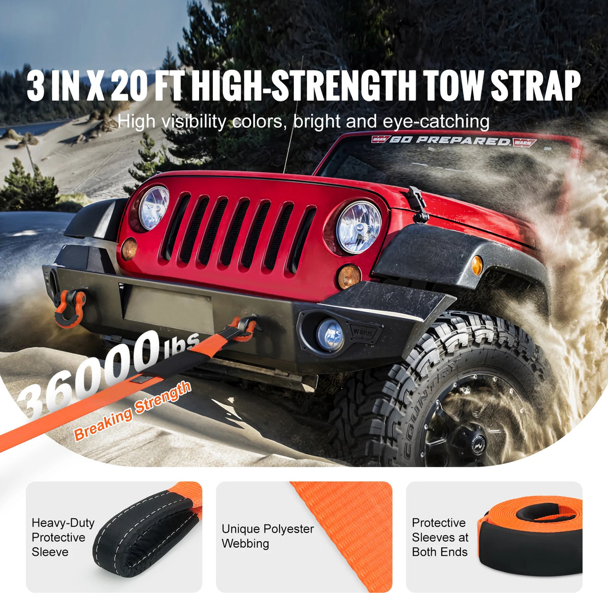 SucceBuy Heavy Duty Polyester Vehicle Recovery Tow Strap Kit