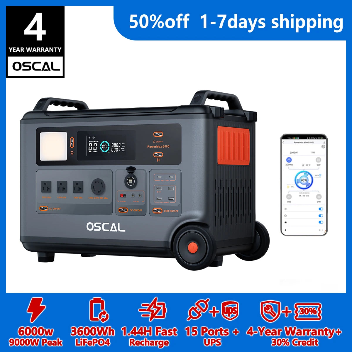 Oscal Powermax 6000 Lifepo4 Home Portable Power Station Solar Generator