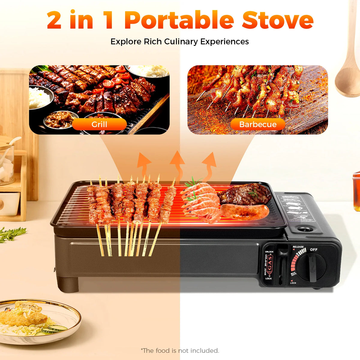 Portable Butane Camping Grill With Adjustable Flame And Baking Sheet