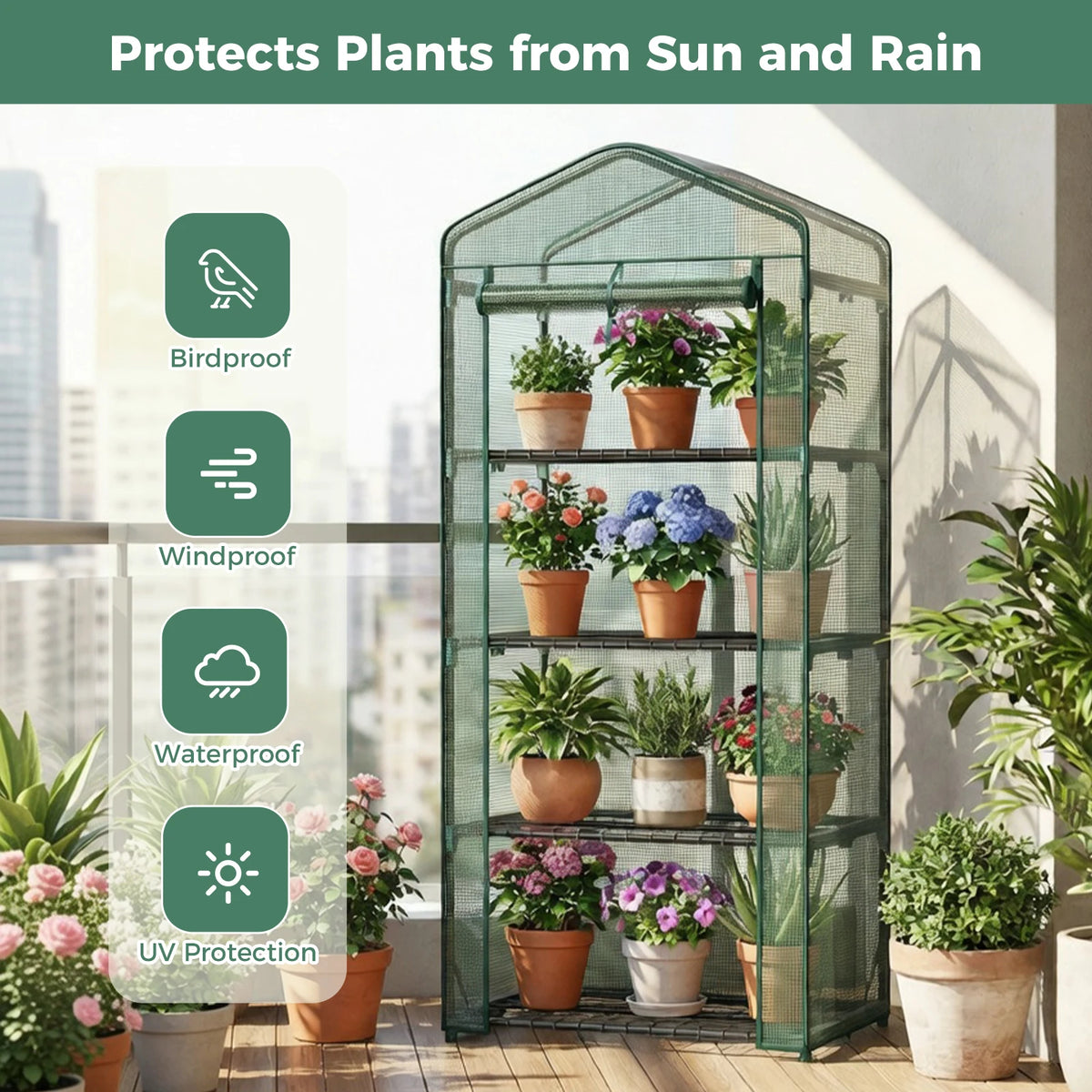 Portable Multi Tier Mini Greenhouse With Protective Cover For Plants