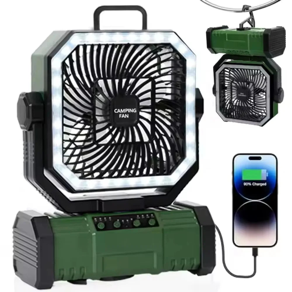Portable Camping Fan With Led Light Remote Control Power Bank