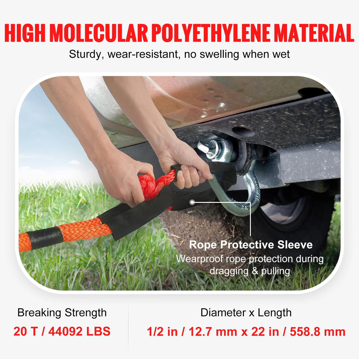 Synthetic Soft Shackle Tow Rope With Protective Sleeve for Offroad Recovery