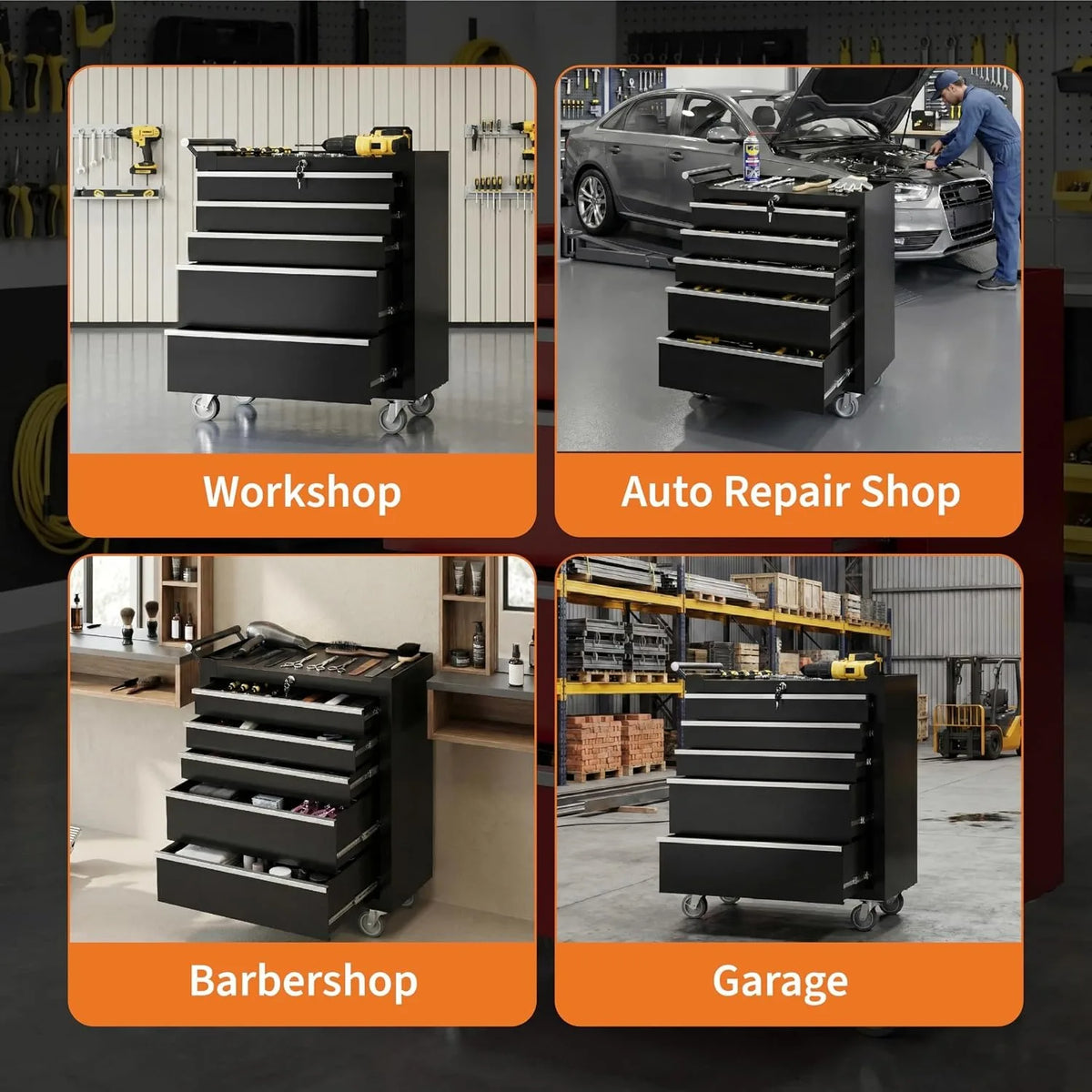 Heavy Duty Five Drawer Rolling Tool Chest With Lock