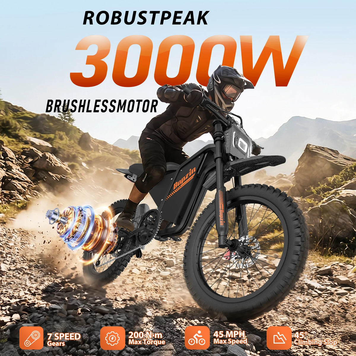 Bopzin Peak 3000W Electric Dirt Bike With Full Suspension