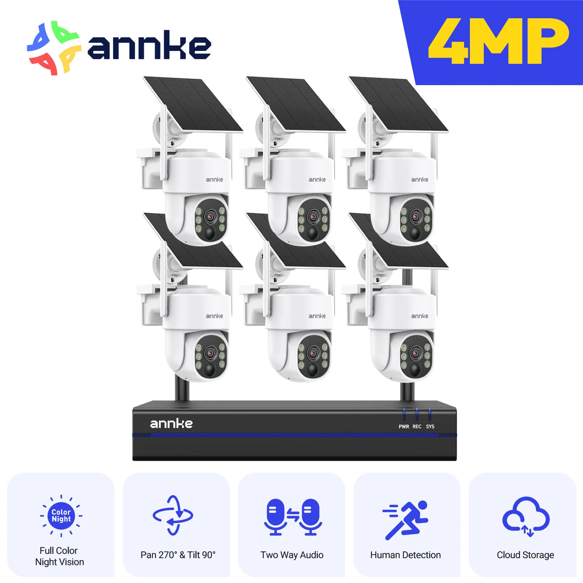 ANNKE 4MP Wireless Solar Security Camera System With NVR