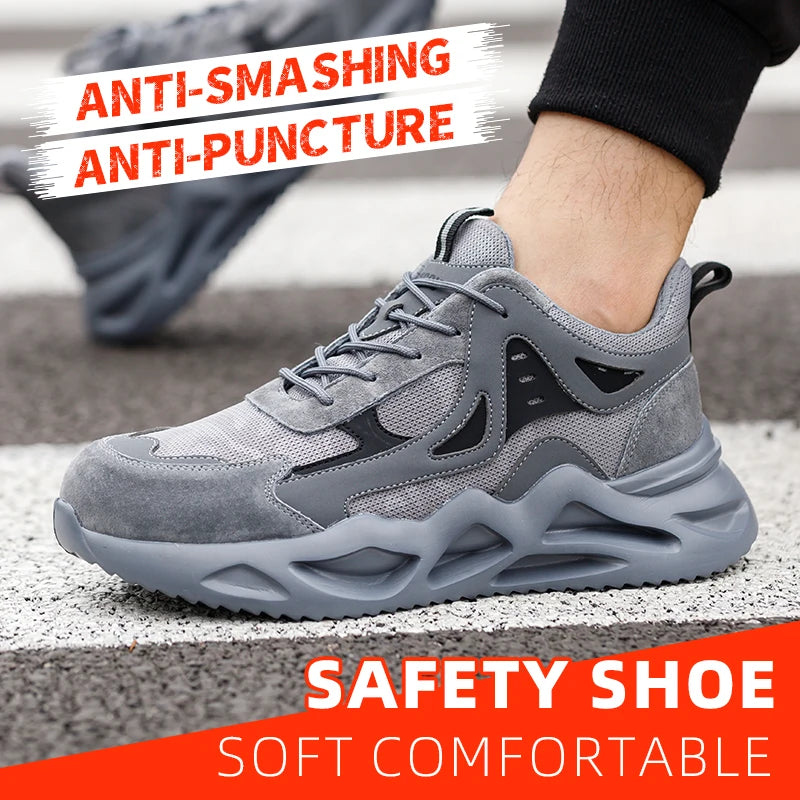 Men Lightweight Steel Toe Safety Shoes Breathable Non Slip Boots