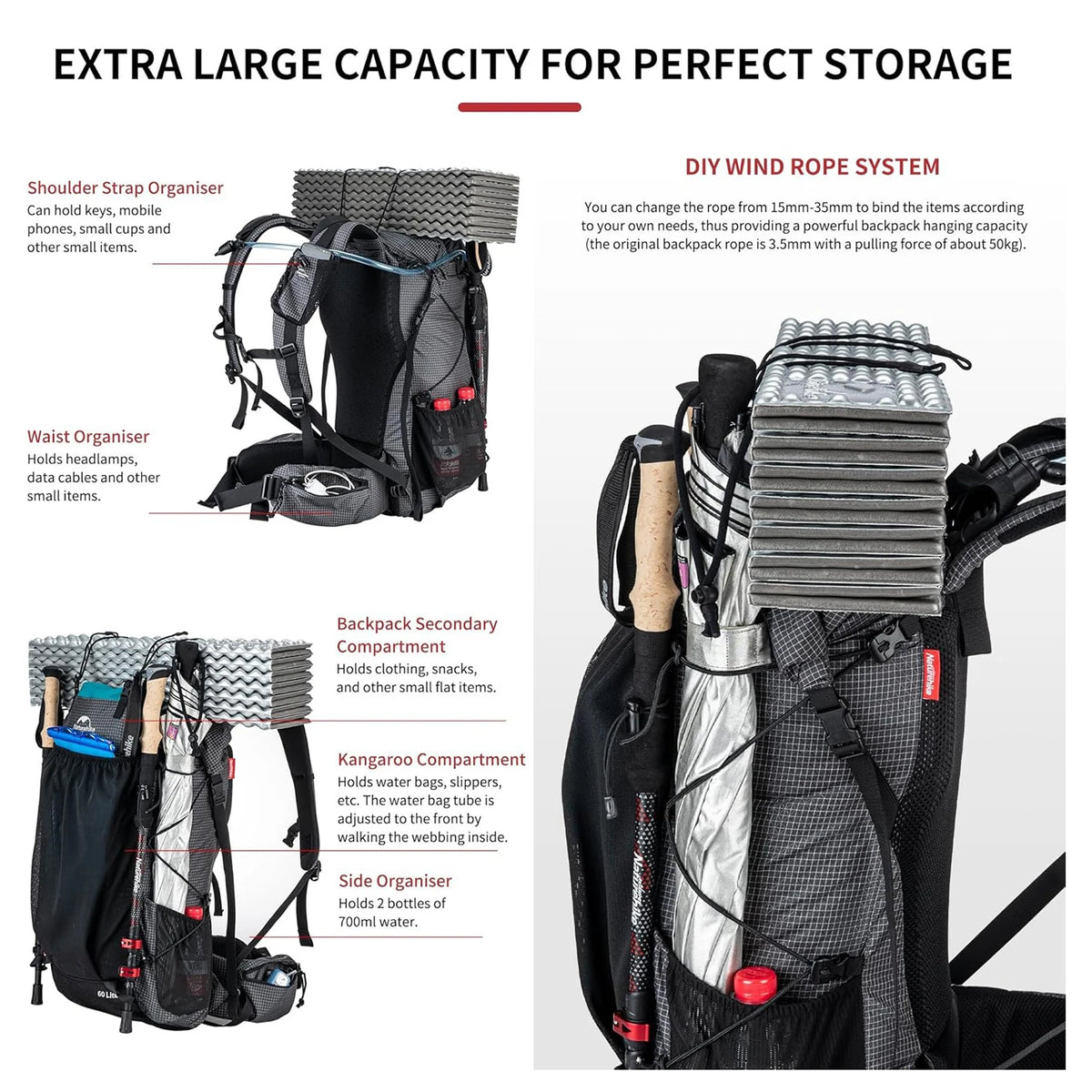 Naturehike Waterproof High Capacity Hiking Backpack With Rain Cover