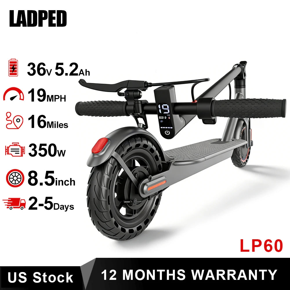 LADPED 350W Electric Scooter 19mph Folding Design 16 Mile Range