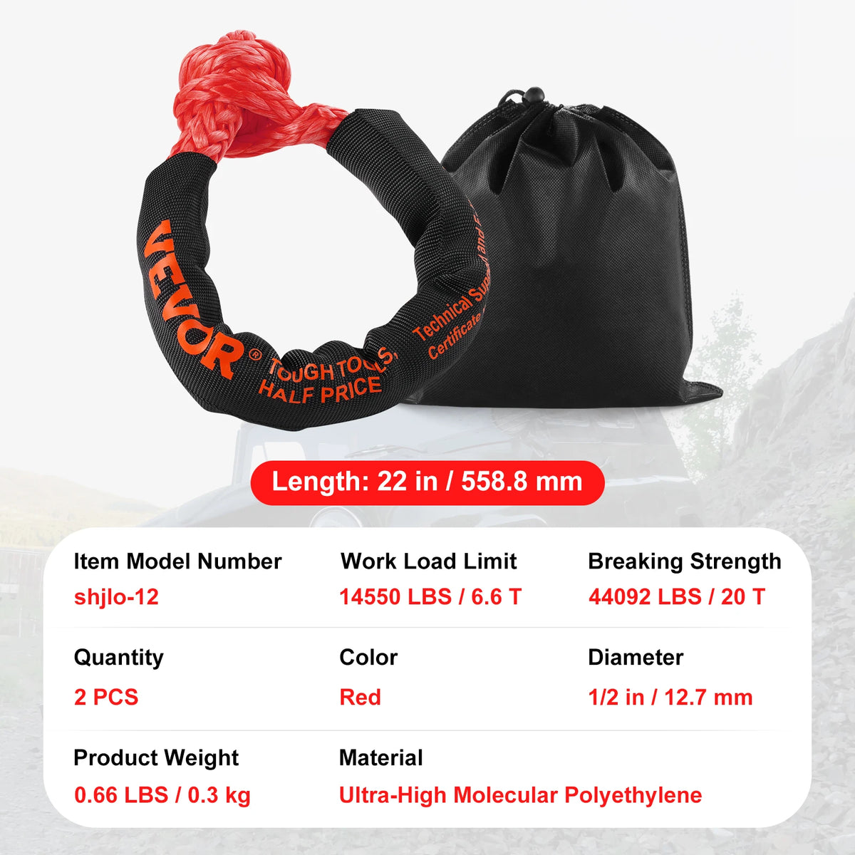 Synthetic Soft Shackle Tow Rope With Protective Sleeve for Offroad Recovery