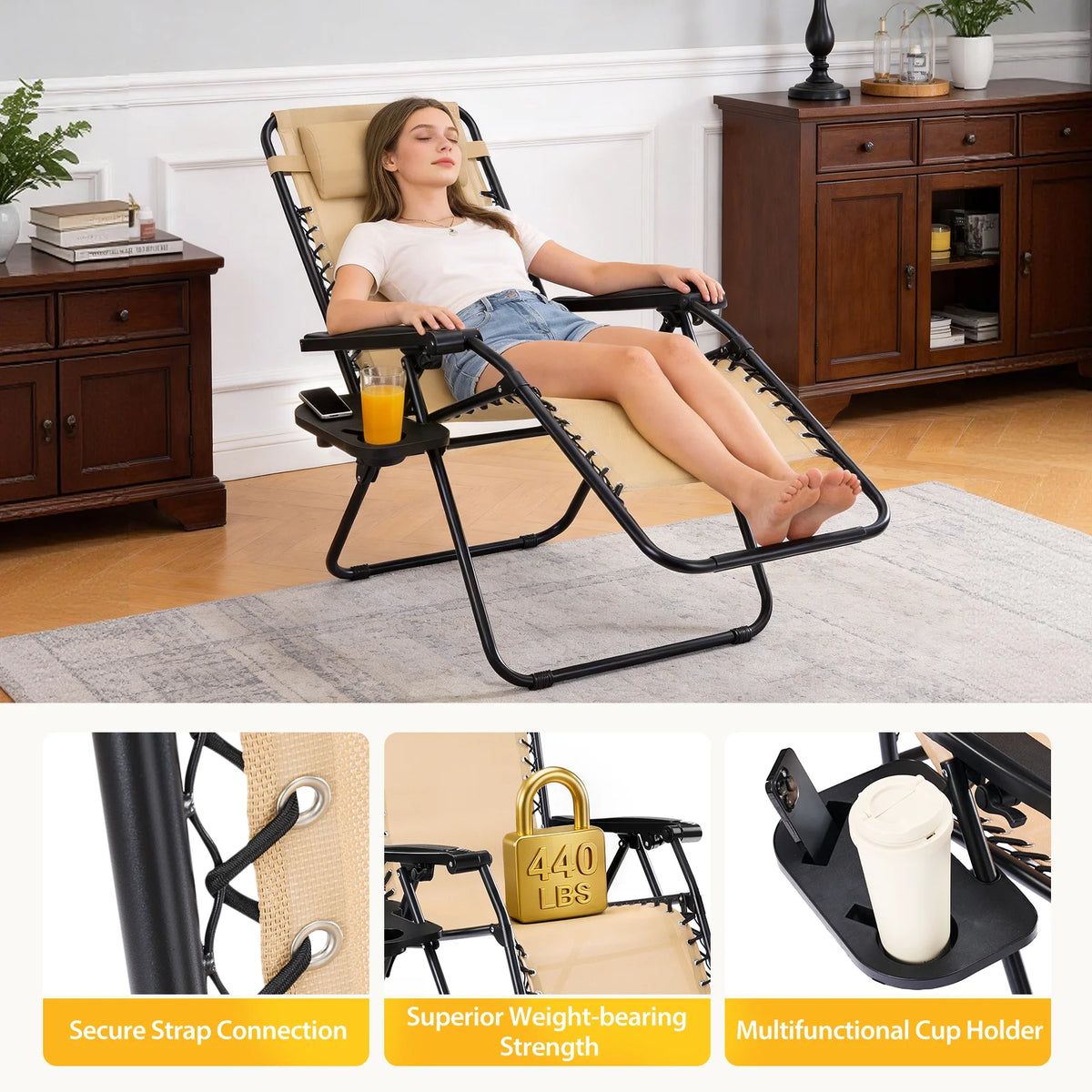 JHK Zero Gravity Recliner Chair Set Folding Outdoor Lounge Furniture