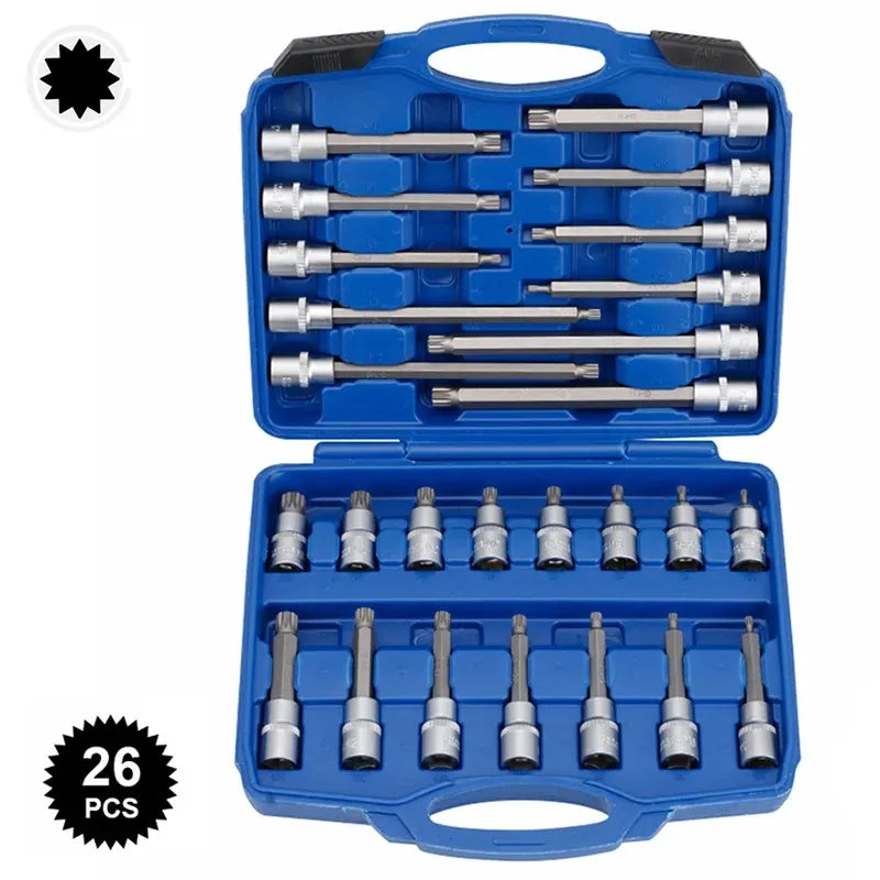 26/30/32Pcs Extended Socket Sleeve Set Pressure Bit Sleeve Set Wrench Head External Torx Socket Combo Kit Hand Tool