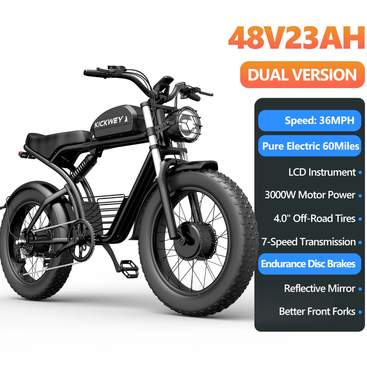 Kickwey K7 Pro Dual Motor Fat Tire Electric Mountain Bike