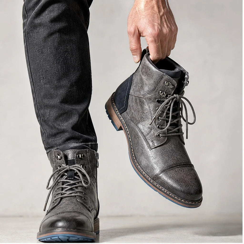 Men Retro Leather Ankle Boots With Zipper And Comfort Fit