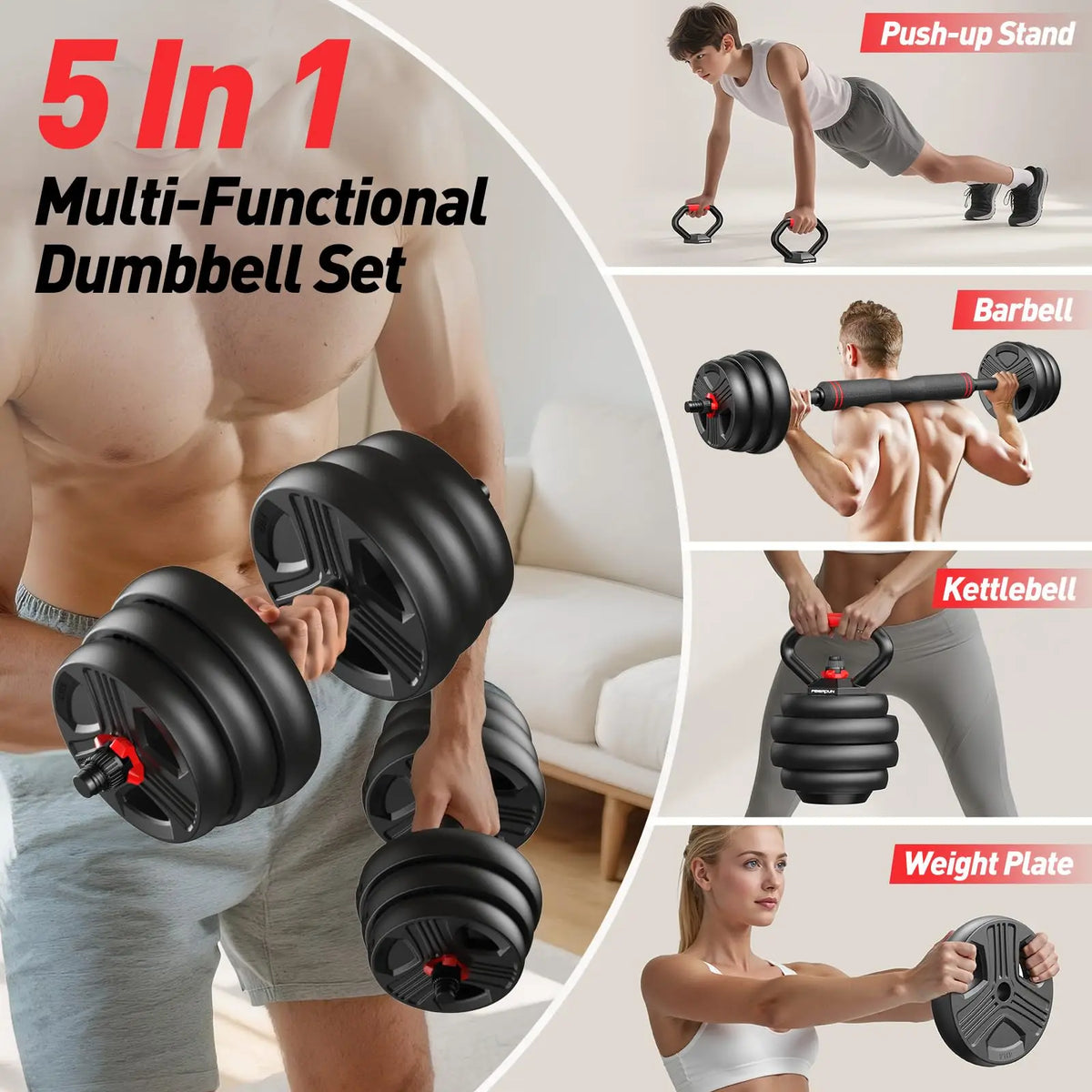 FED Adjustable Multifunctional Dumbbell Set With Barbell Conversion