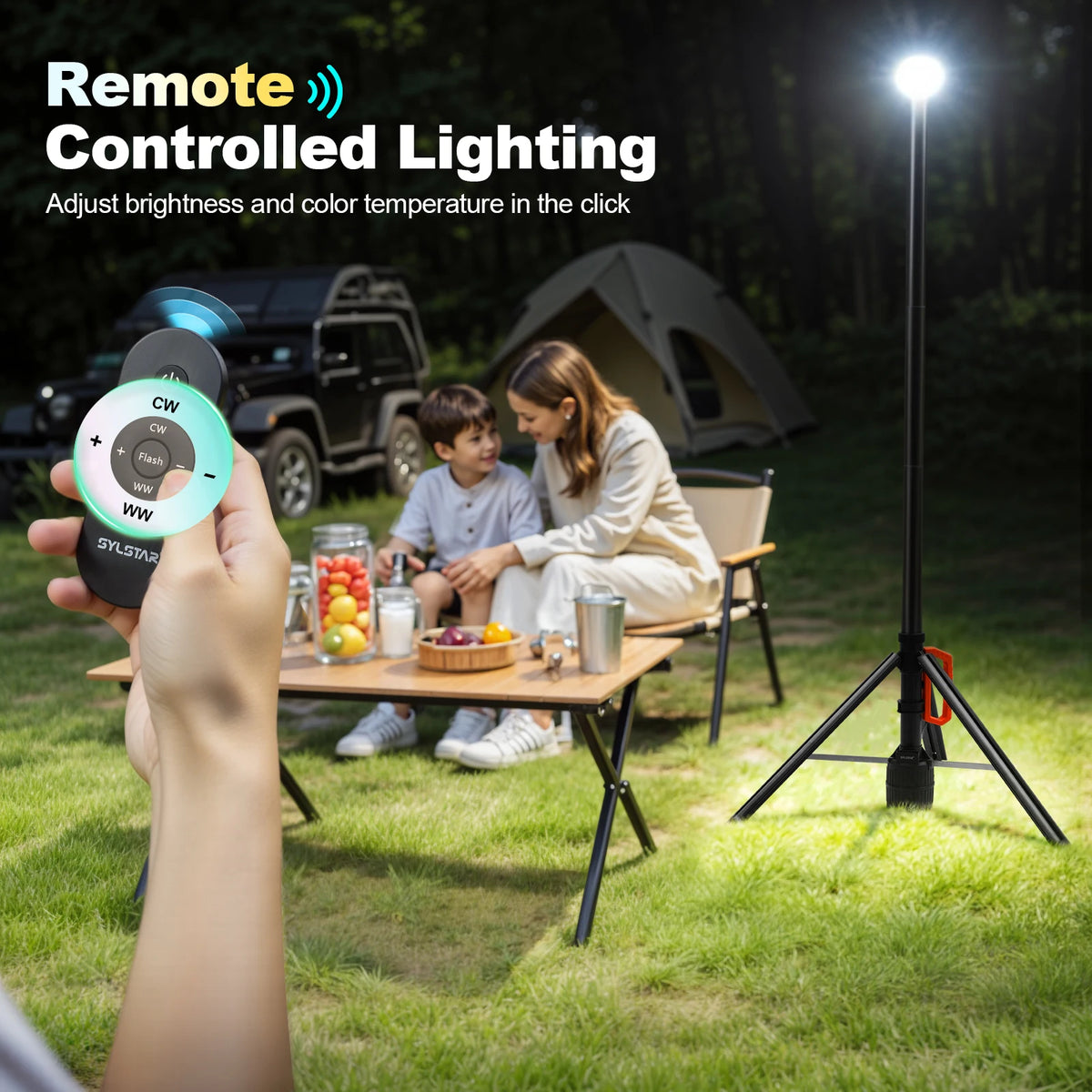 Rechargeable Telescopic Work Light With Remote Control And Dimmable LED