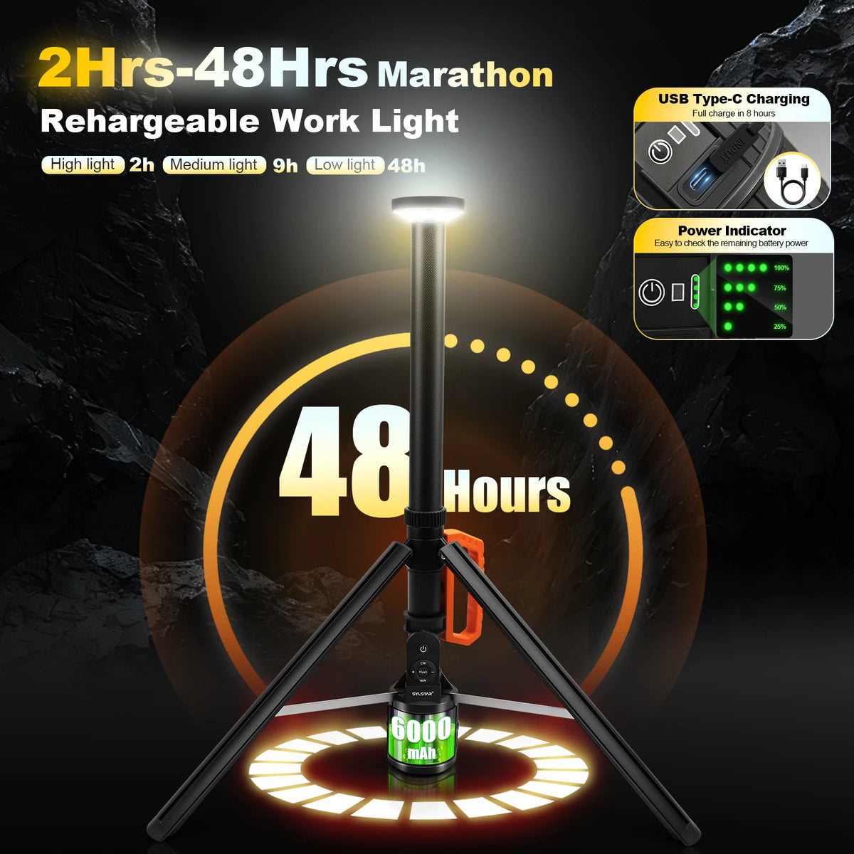 Rechargeable Telescopic Work Light With Remote Control And Dimmable LED