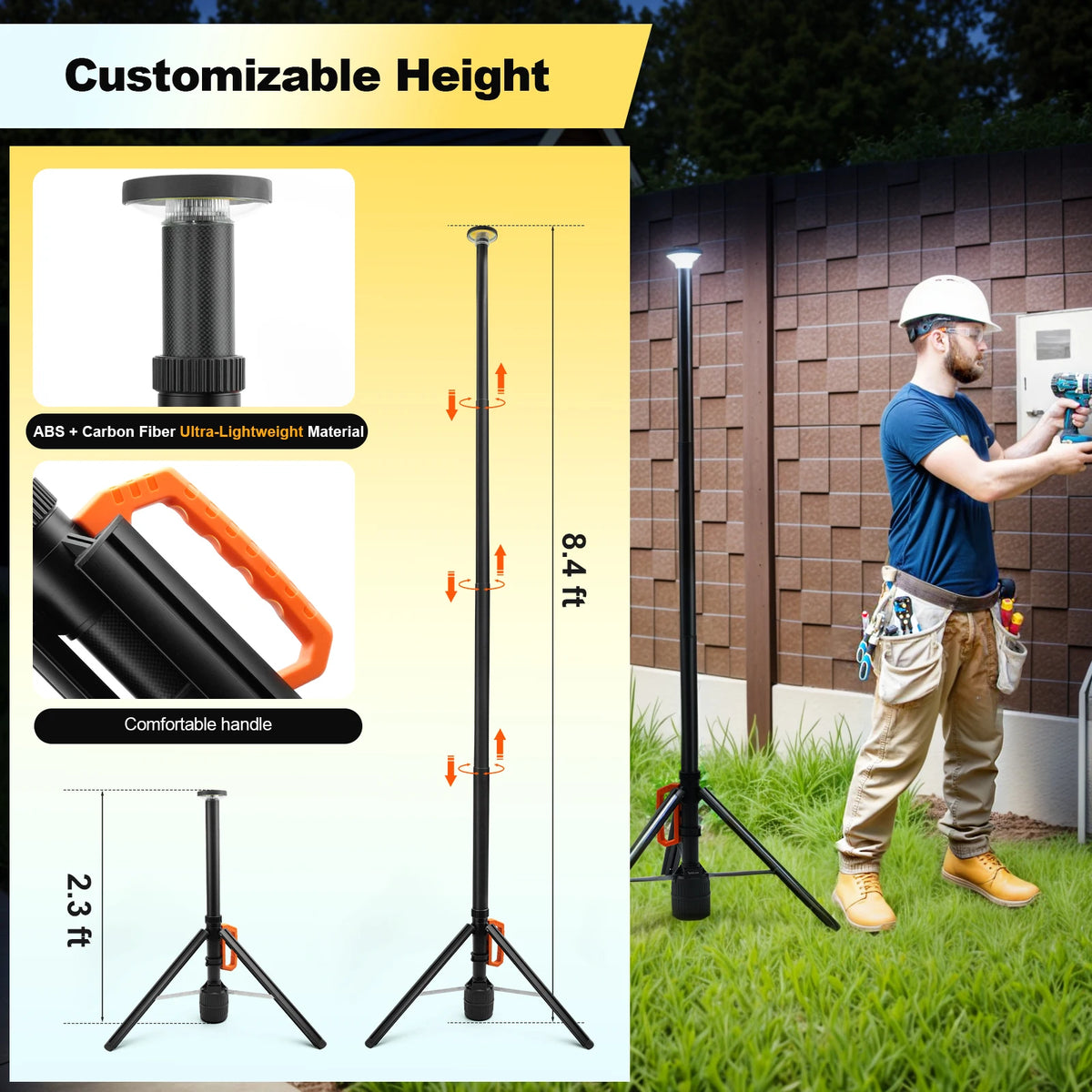 Rechargeable Telescopic Work Light With Remote Control And Dimmable LED
