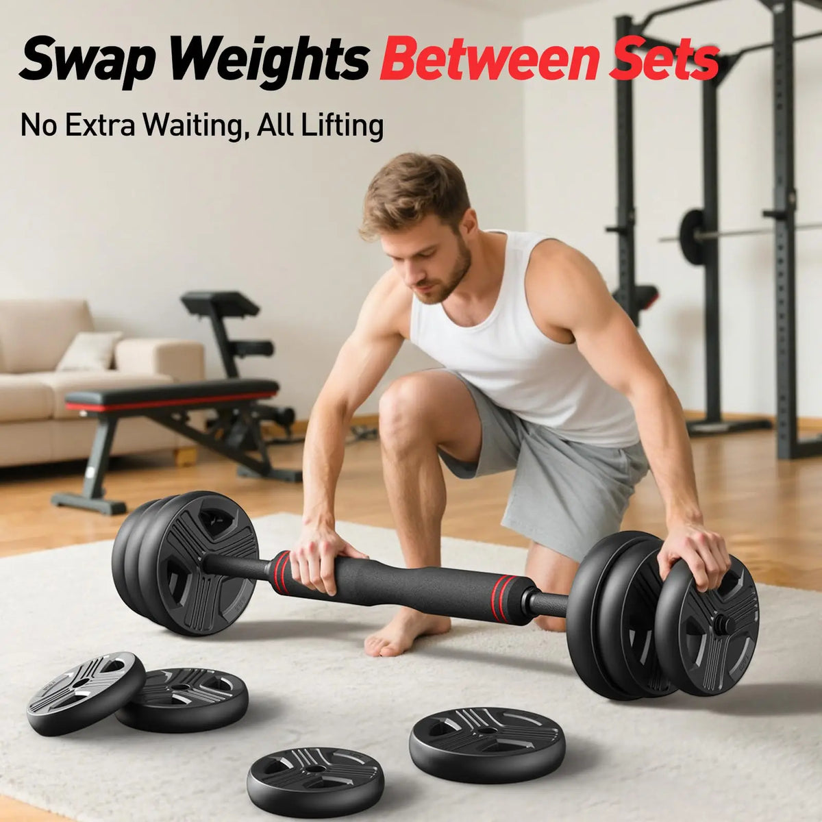 FED Adjustable Multifunctional Dumbbell Set With Barbell Conversion