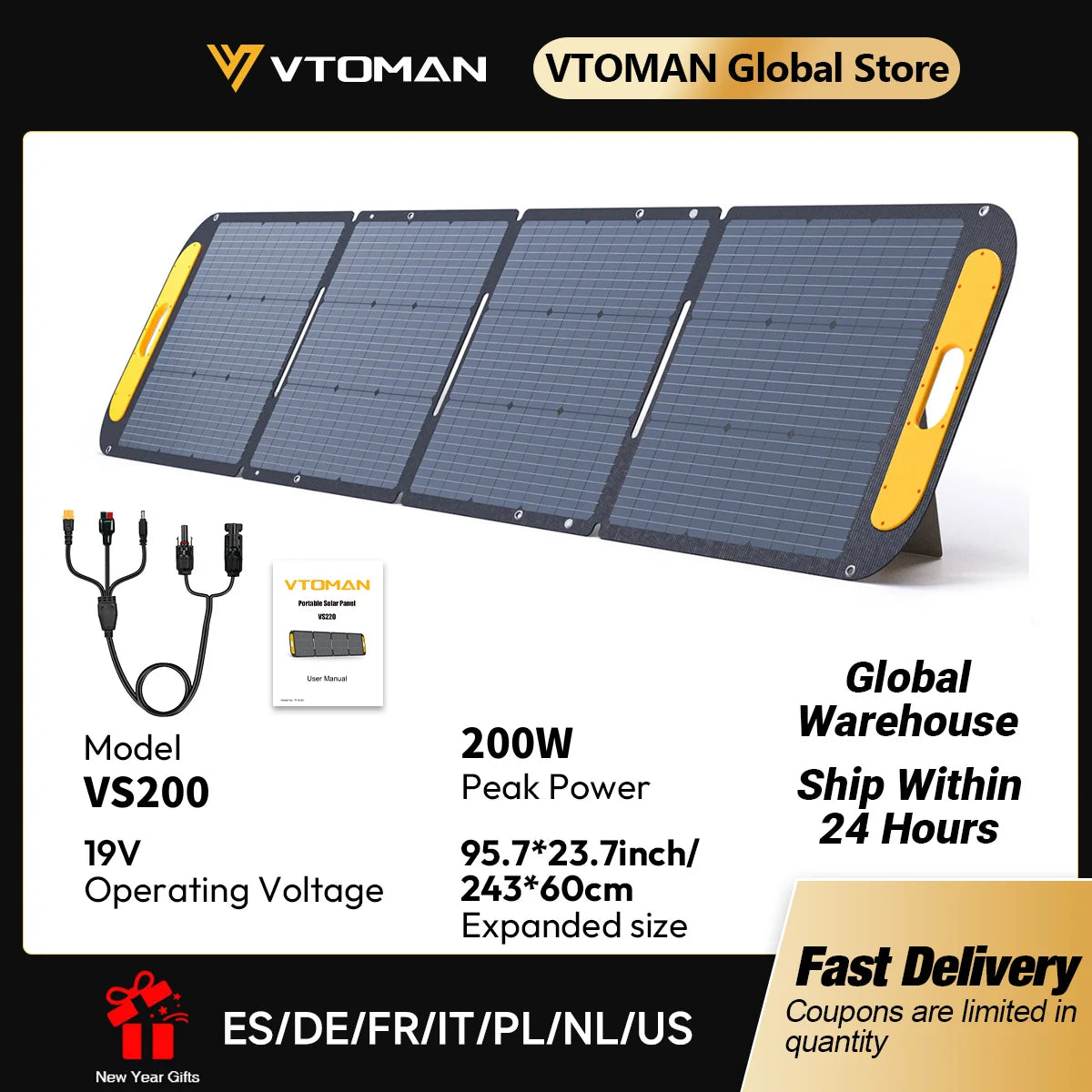 VTOMAN 200W Foldable Solar Panel For Outdoor Travel