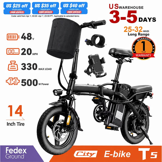 Terrosor Folding Electric Bike With 48V Battery And 500W Motor